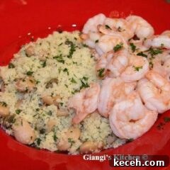 Chile shrimps with butter beans and lemony couscous
