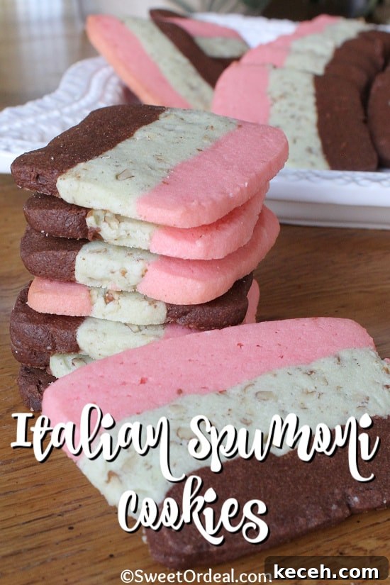 Italian Spumoni Cookies have 3 delicious flavors in 1 cookie: chocolate, nuts, and rum. Italian Spumoni Cookies