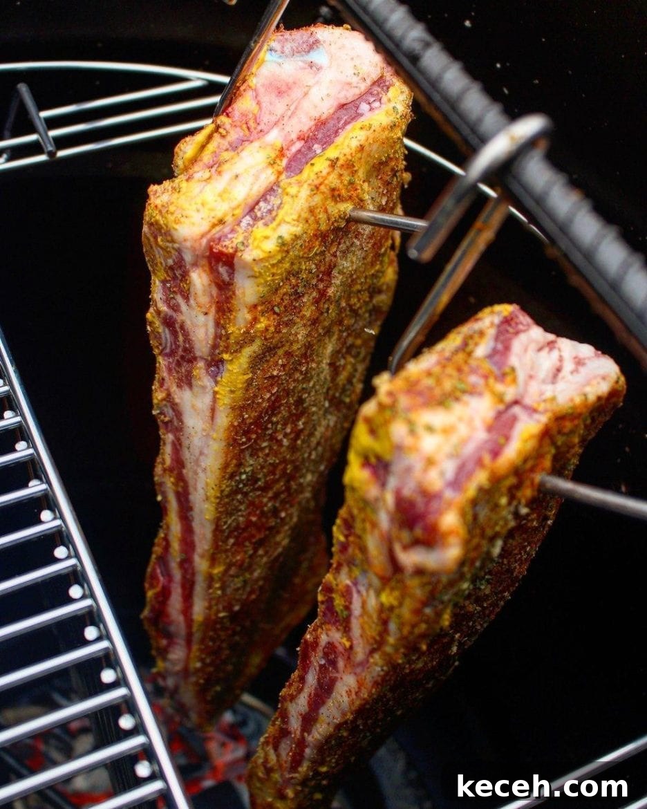 Lamb ribs hanging and smoking. 