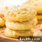 A stack of white chocolate macadamia cookies