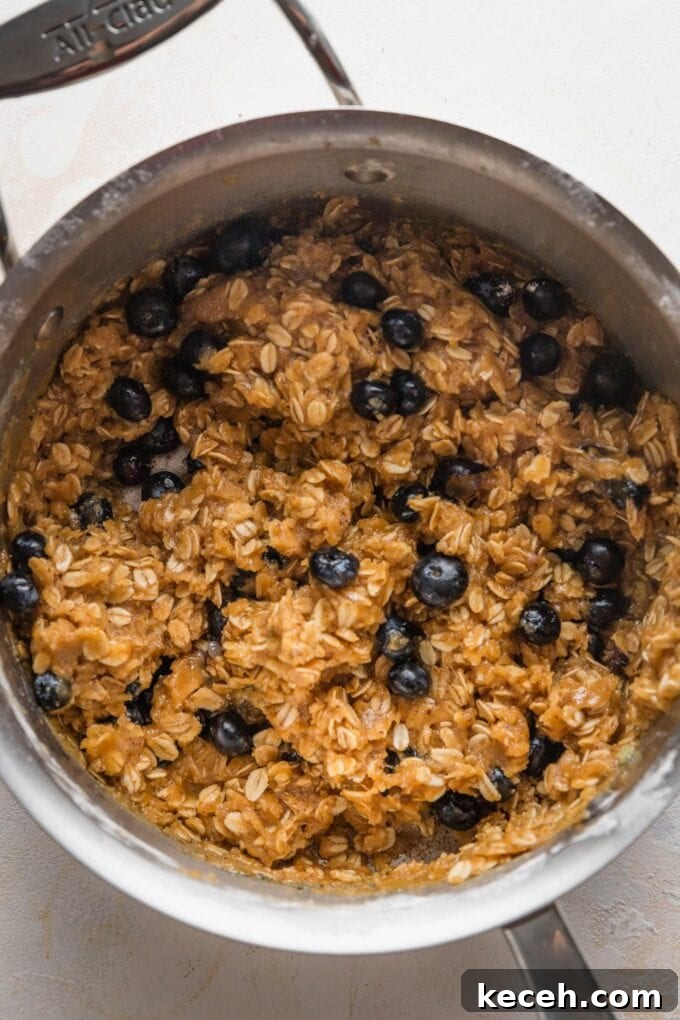 Chewy Blueberry Oatmeal Cookies Recipe for Soft Baked Treats 4 Blueberry oatmeal cookie dough mixed together in a pan.