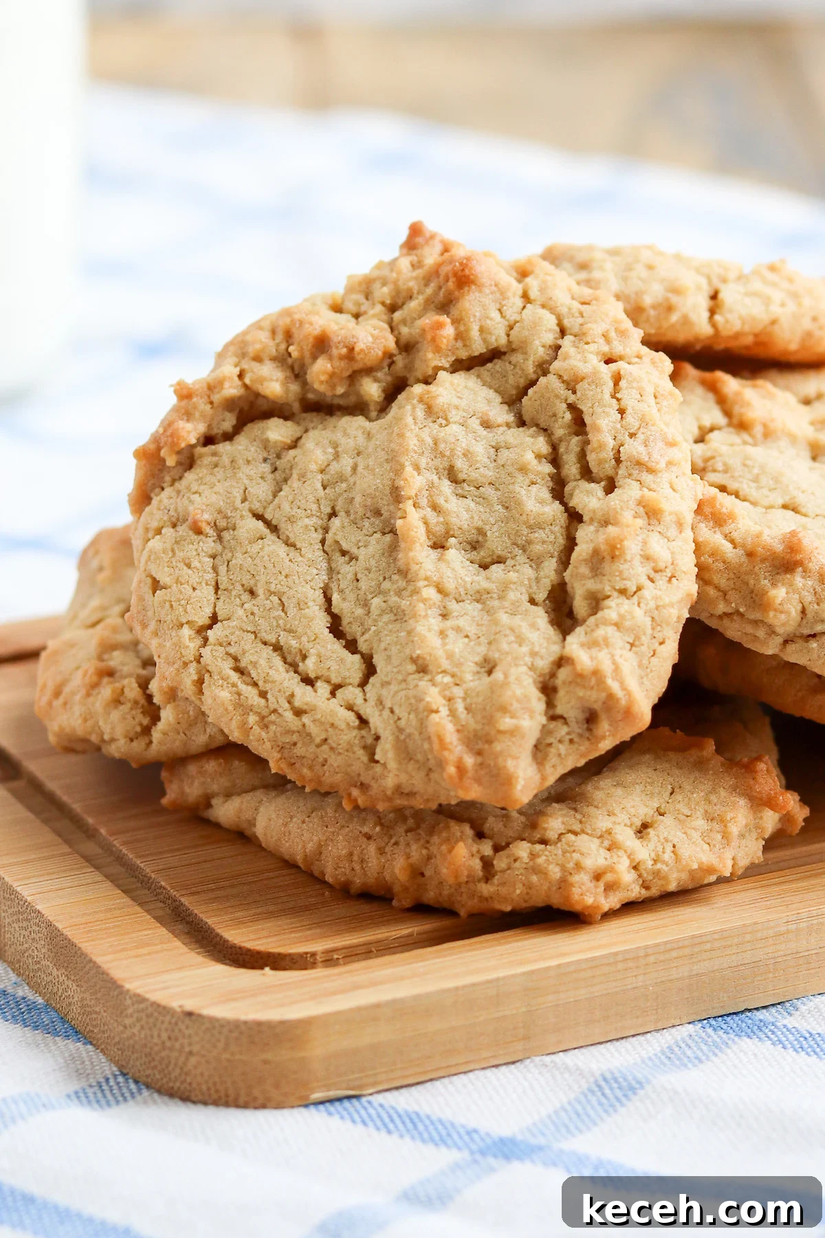 Crispy Peanut Butter Cookies Recipe: Crunchy, Golden Treats 7 front view of stack of baked peanut butter cookies