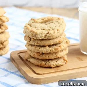Crispy Peanut Butter Cookies Recipe: Crunchy, Golden Treats 8 stack of 5 crunchy peanut butter cookies beside a glass of milk