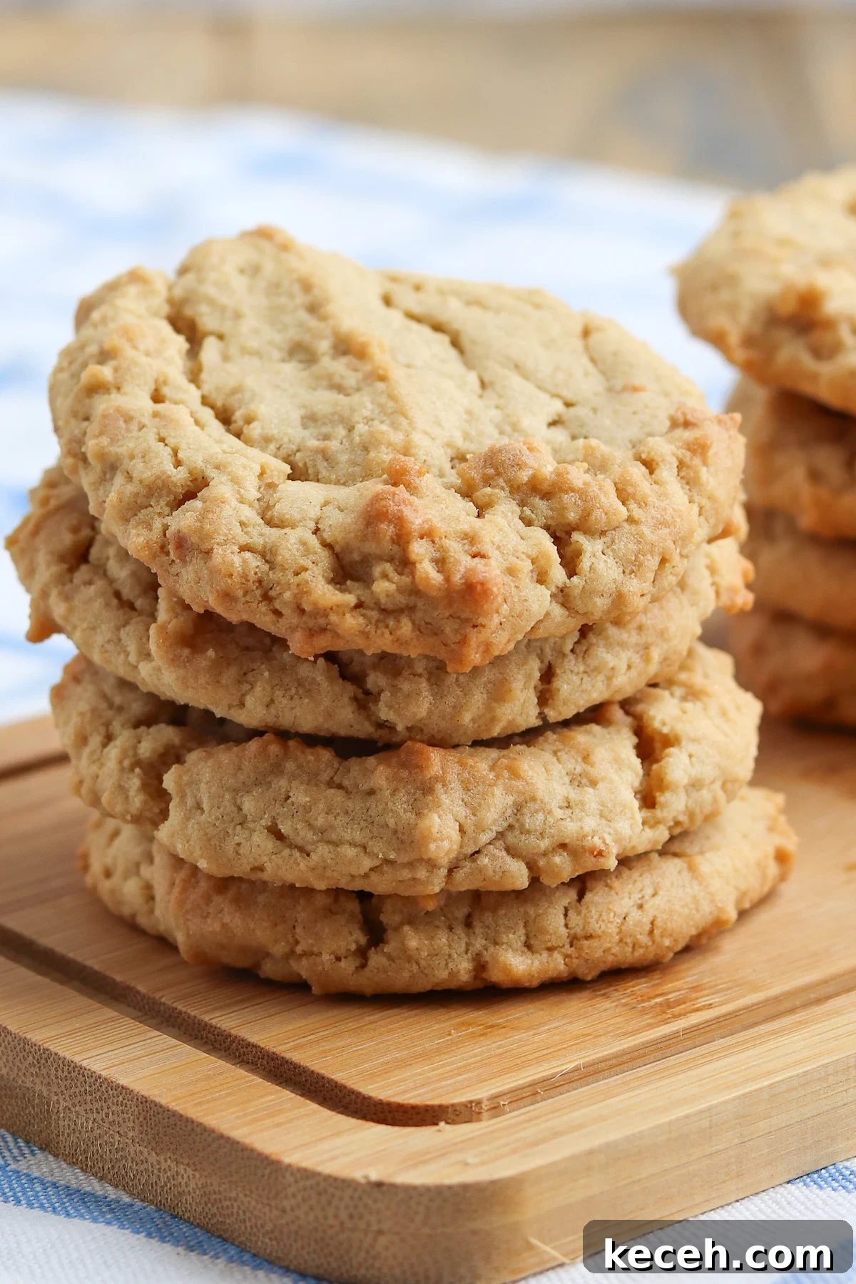 Crispy Peanut Butter Cookies Recipe: Crunchy, Golden Treats 9 closeup of stack of peanut butter cookies with crisp edge