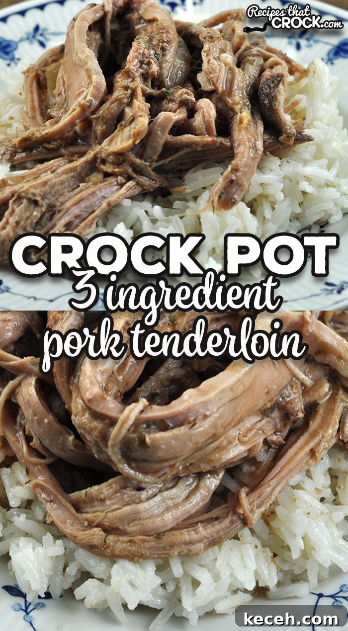 3-Ingredient Slow Cooker Pork Tenderloin Recipe 4 If you love a tender and juicy tenderloin that is also flavorful, then you are going to devour this Crock Pot 3 Ingredient Pork Tenderloin.