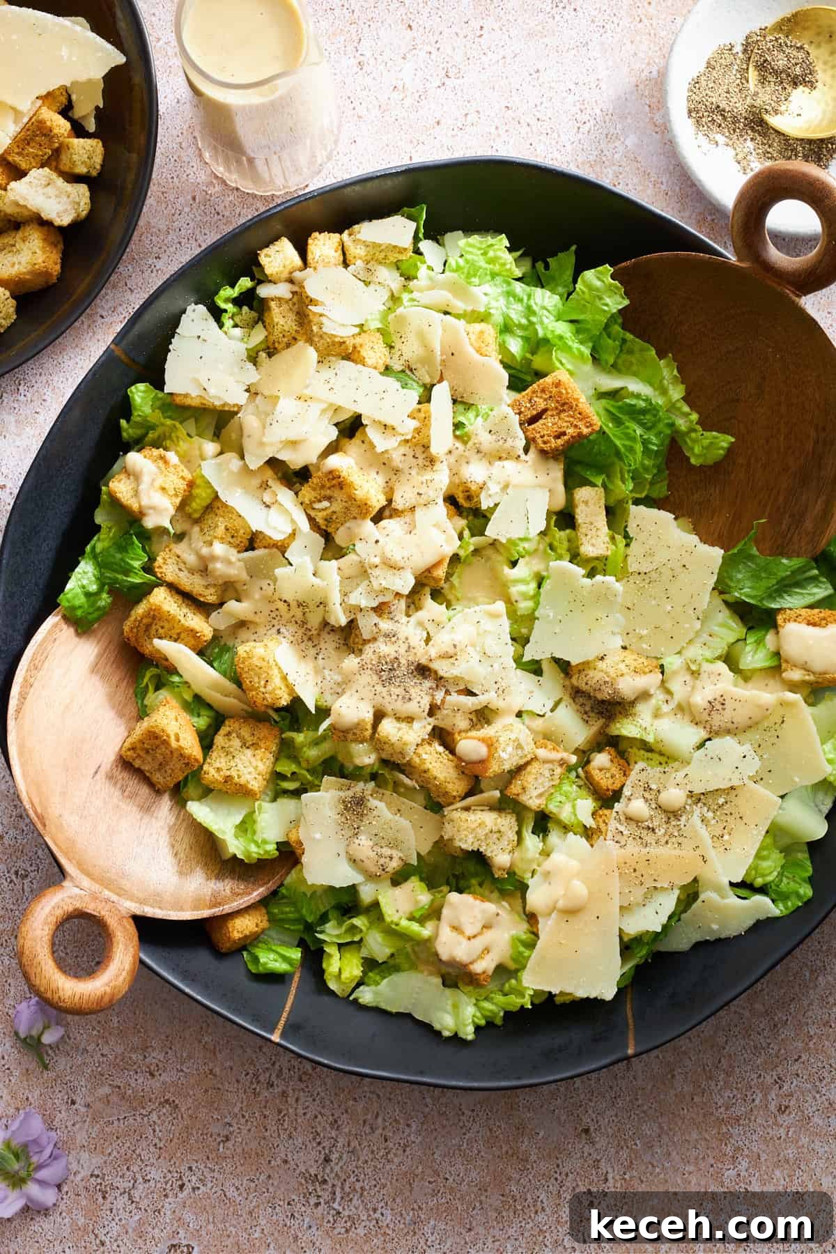 Classic Caesar Salad Recipe with Creamy Homemade Dressing 2 A bowl of Caesar salad.