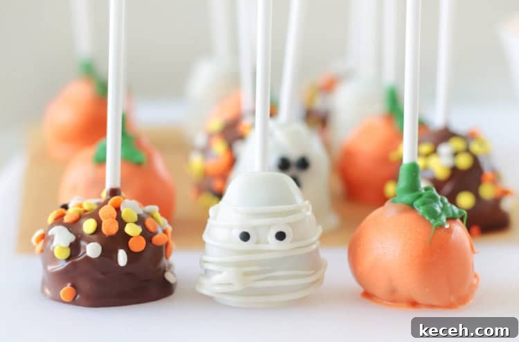 chocolate, mummy, and pumpkin brownie pops