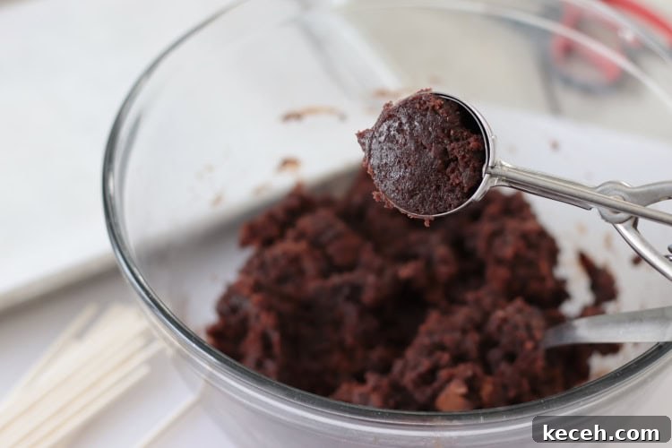 cookie scoop of mashed brownies