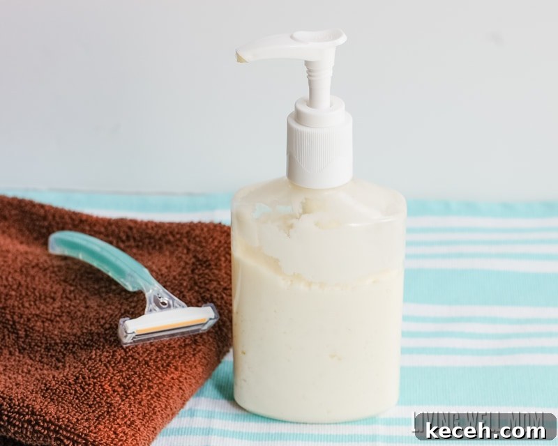 15 Smart Uses for Castile Soap: Home, Cleaning & Personal Care 12 shaving cream in a pump bottle next to a razor on a brown towel