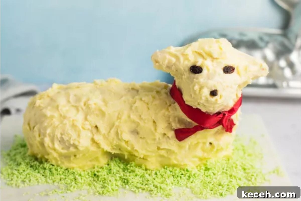 Lamb Cakes at Easter: Cherished Tradition or Baking Disaster? 10 A whimsical cake shaped like a dog, covered in creamy yellow icing and adorned with a red ribbon, surrounded by green sprinkles.