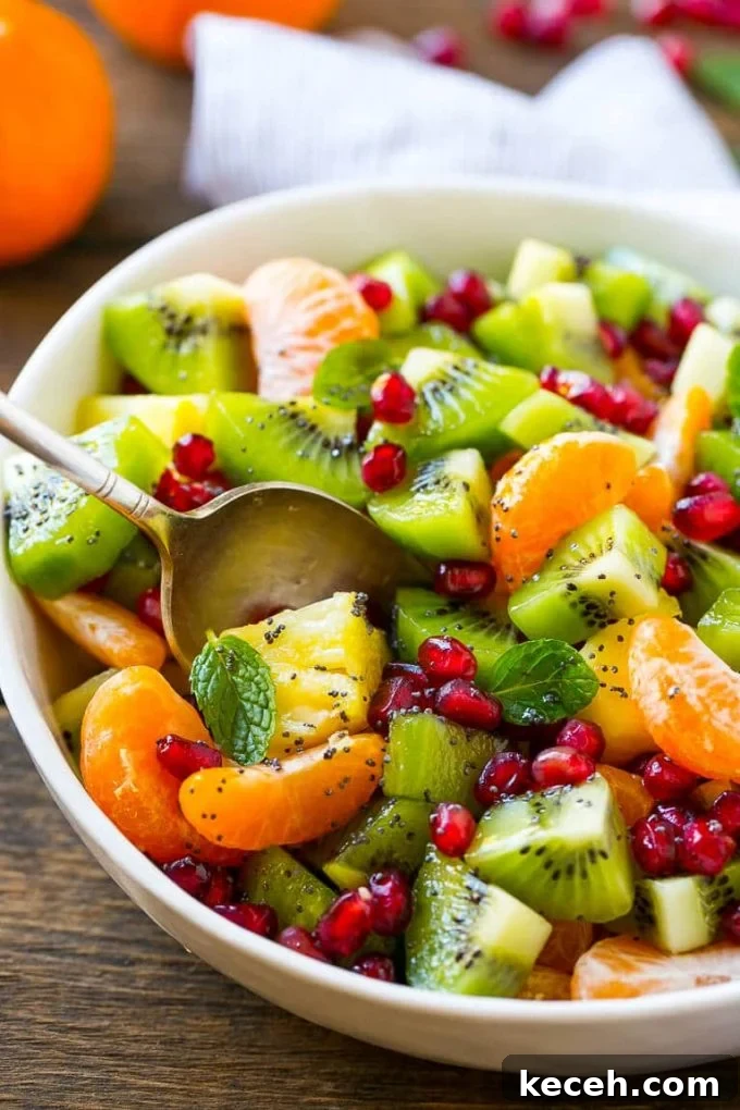 This winter fruit salad is tossed in a honey poppy seed dressing.