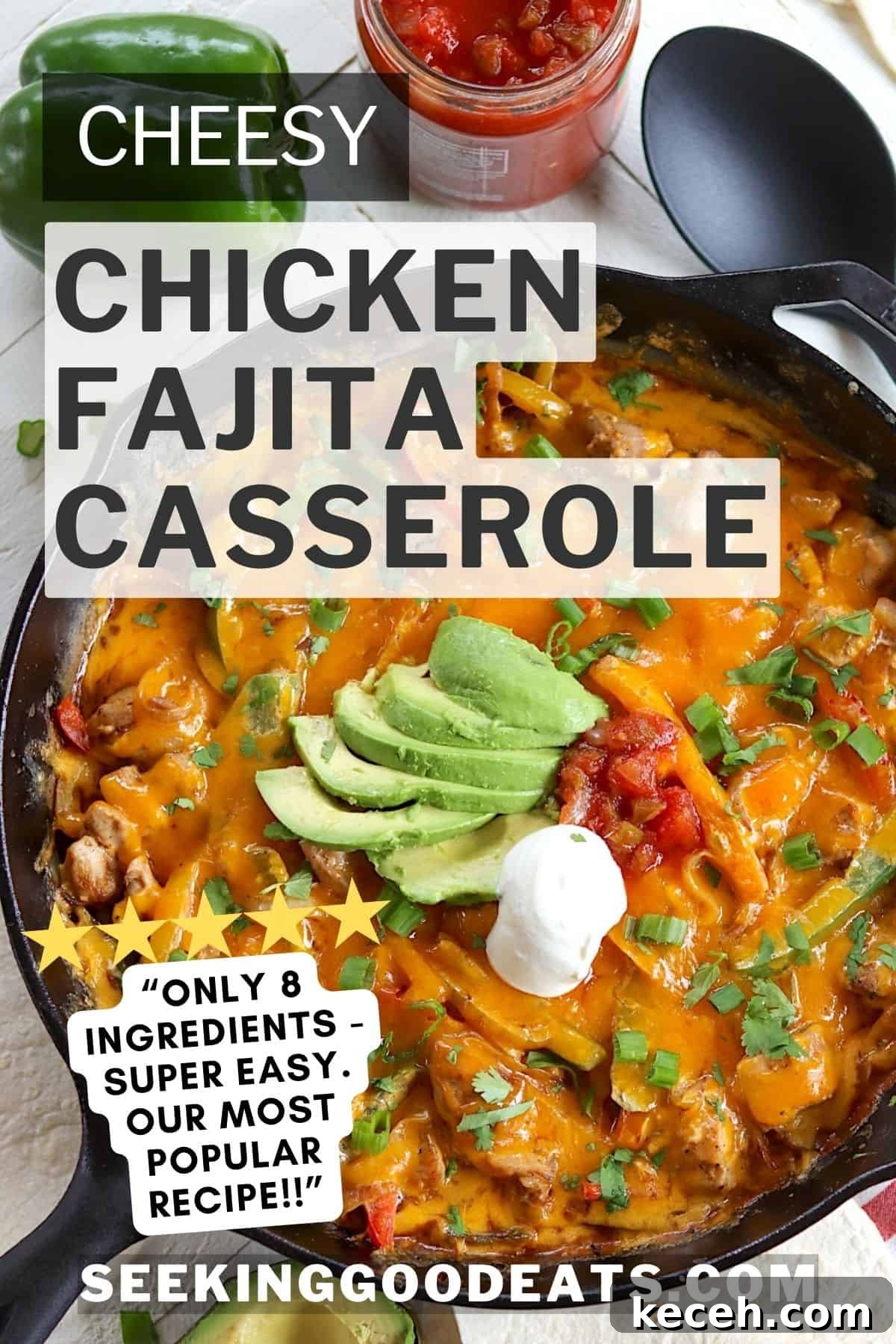 Baked chicken fajita casserole Pinterest pin.