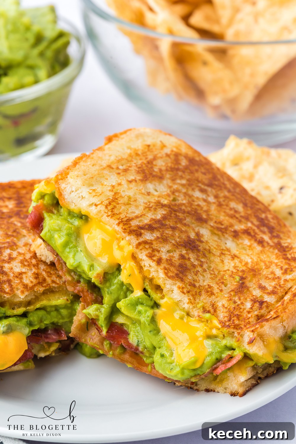This Bacon Guacamole Grilled Cheese Sandwich has melted cheese, creamy guacamole, bacon, and a surprise crunch!