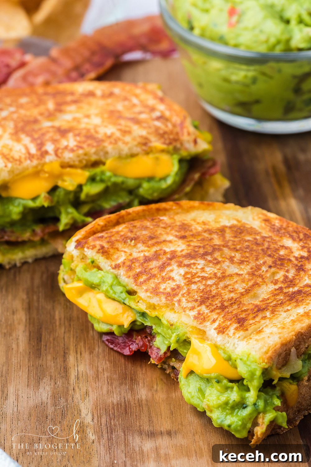 This Bacon Guacamole Grilled Cheese Sandwich has melted cheese, creamy guacamole, bacon, and a surprise crunch!