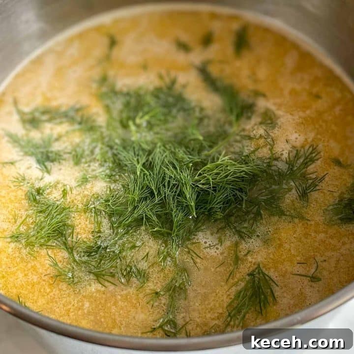 Authentic Greek Chickpea Soup (Revithosoupa) Recipe 12 Fresh dill is added to a pot of Greek Chickpea Soup.