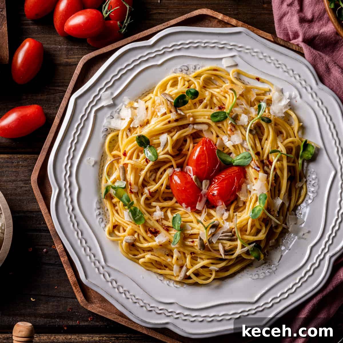 20-Minute Spaghetti Aglio e Olio with Blistered Cherry Tomatoes 2 Spring Spaghetti Aglio Olio e Peperoncino with Blistered Tomatoes