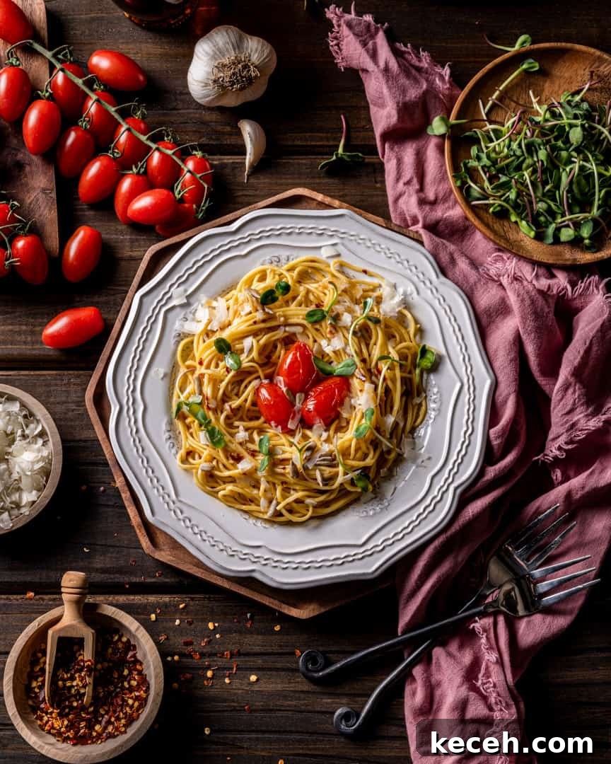 20-Minute Spaghetti Aglio e Olio with Blistered Cherry Tomatoes 6 Spring Spaghetti Aglio Olio e Peperoncino with Blistered Tomatoes