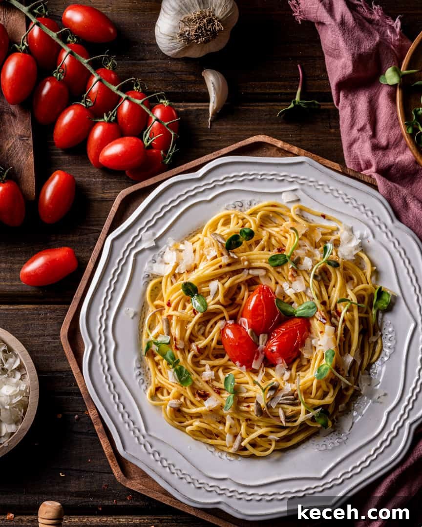 20-Minute Spaghetti Aglio e Olio with Blistered Cherry Tomatoes 8 Spaghetti Aglio e Olio
