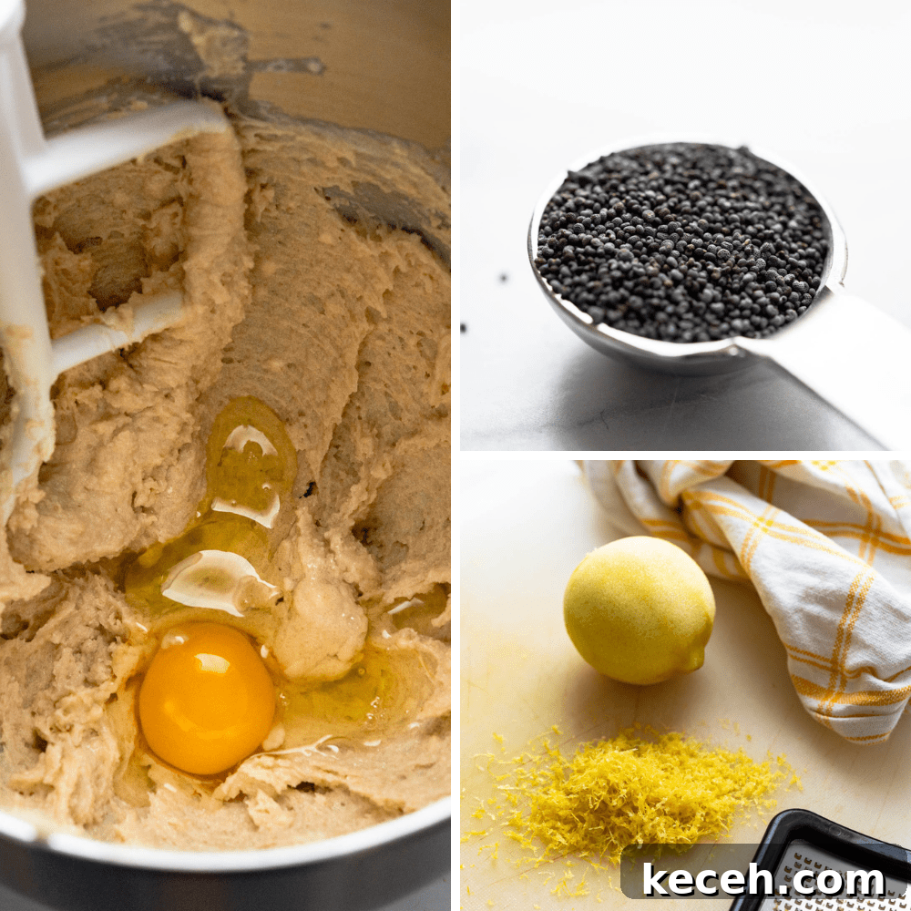 Lemon Poppy Seed Heart-Shaped Sandwich Cookies 4 adding an egg, lemon zest and poppyseeds to the cookie dough.
