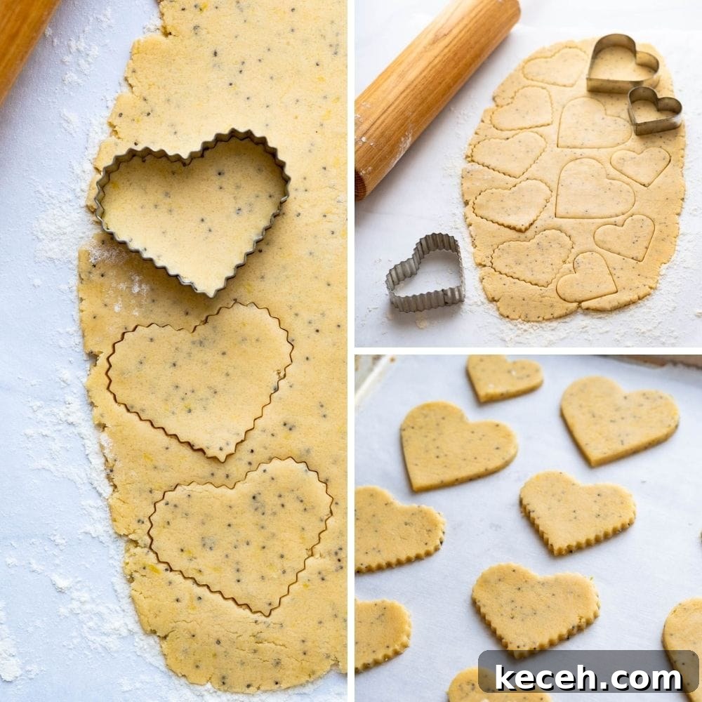 Lemon Poppy Seed Heart-Shaped Sandwich Cookies 7 cutting out heart shaped Valentine cookies.