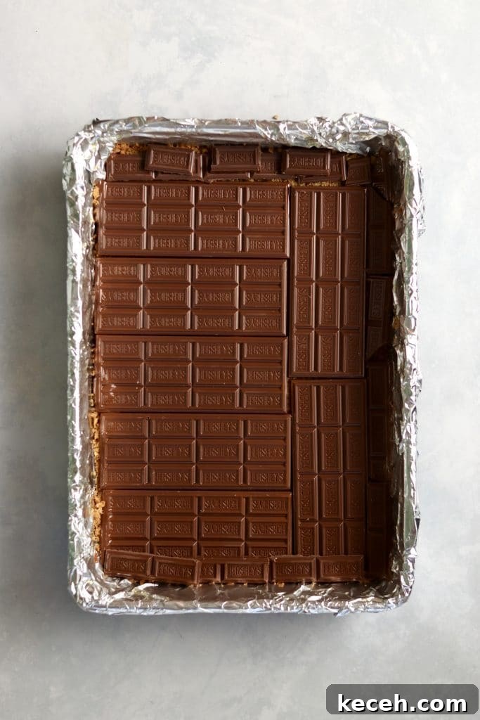 Decadent S'mores Dessert Bars: Gooey Chocolate & Graham Cracker Squares 5 Hershey chocolate bar layer