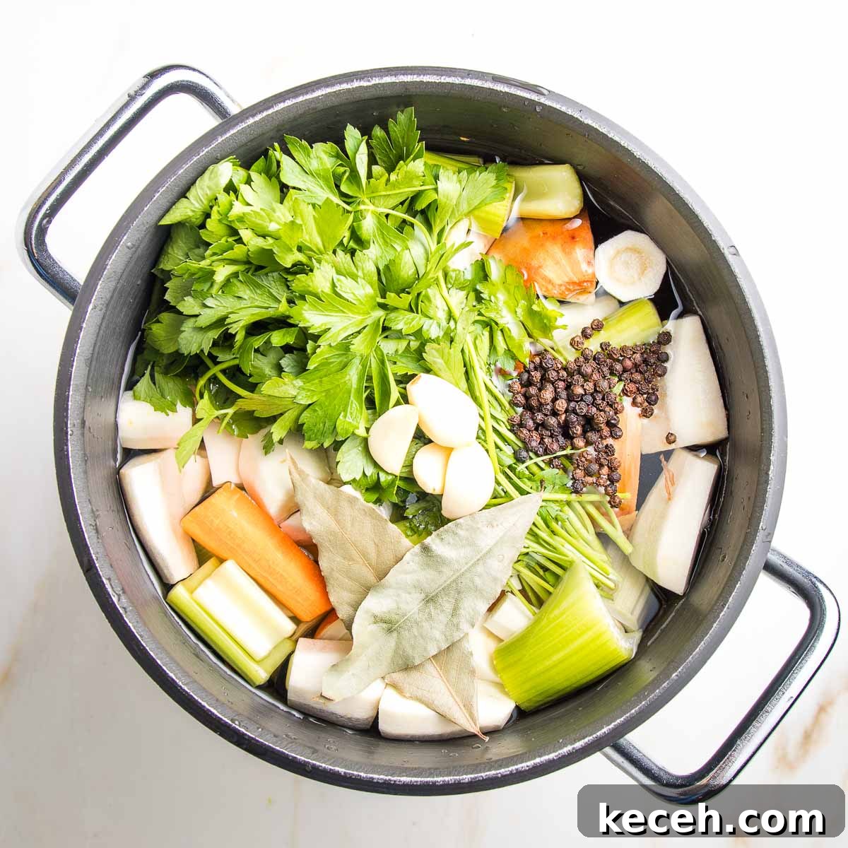 Rosh Hashanah 2026: Festive Recipes and Complete Menu Planner 23 Stock pot filled with water and veggies.