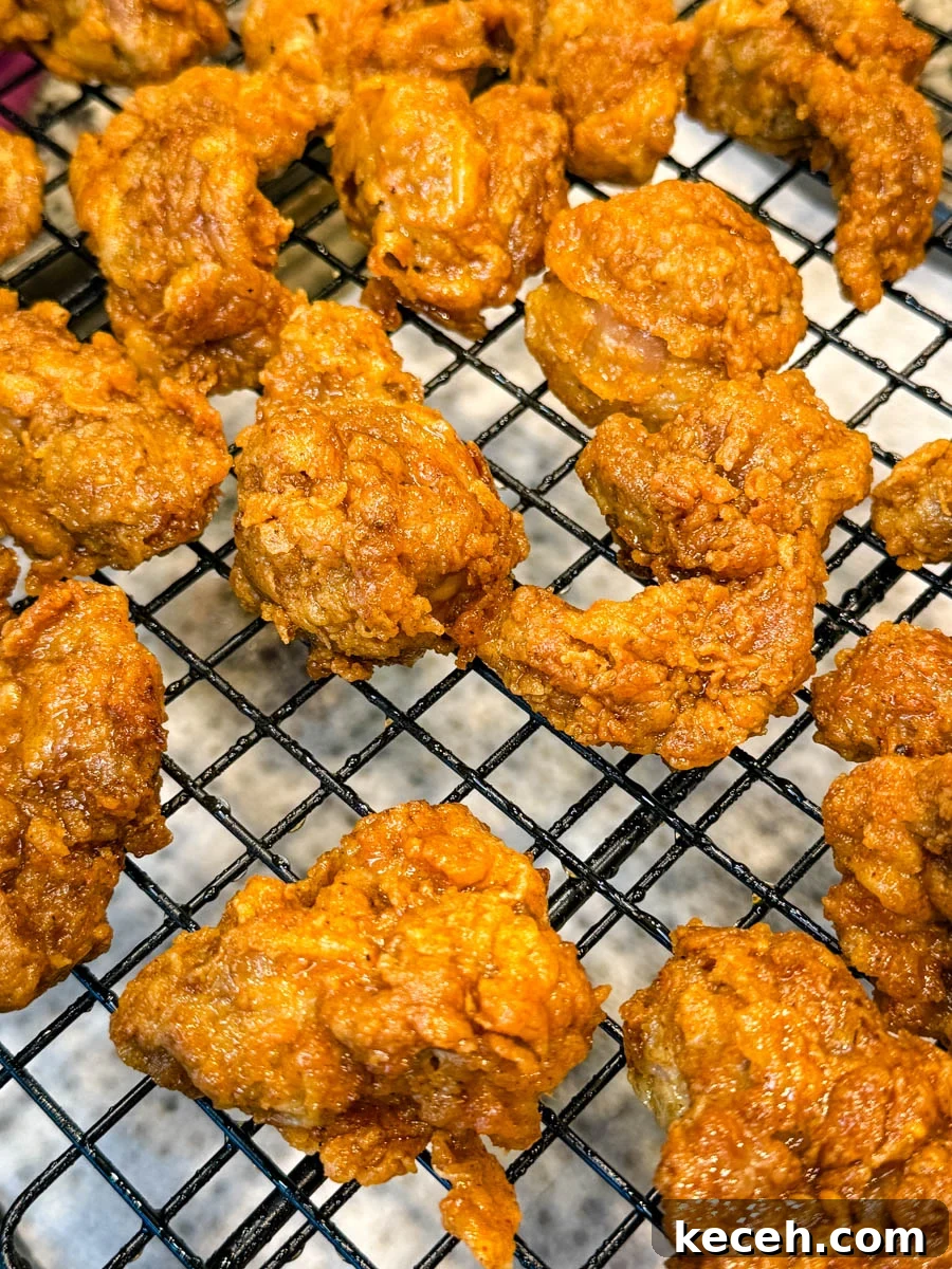 Crispy Fried Chicken Gizzards Recipe: Southern-Style Crunch 9 Close-up of crispy fried chicken gizzards cooling on a wire rack after frying.