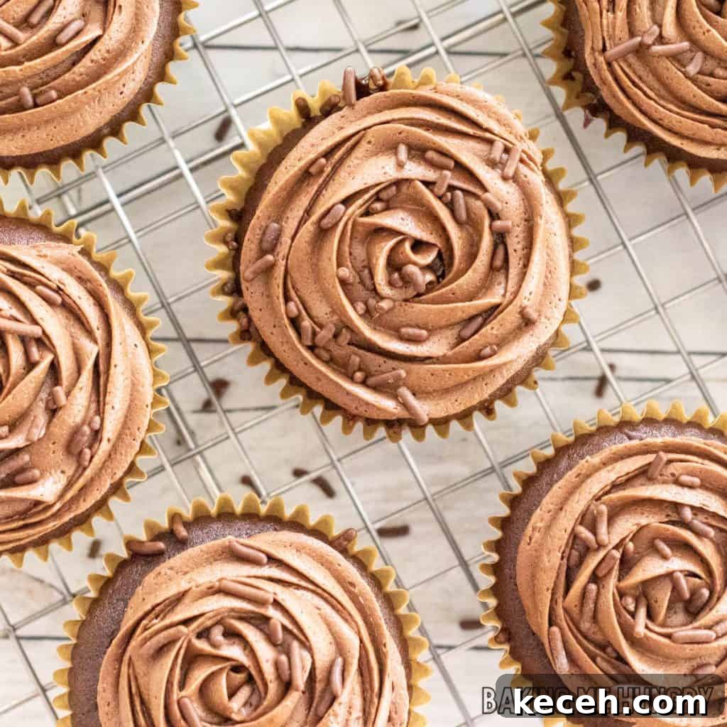 Rich Chocolate Frosting Recipe for Small Batches 9 small batch chocolate frosting used to frost cupcakes on wire rack