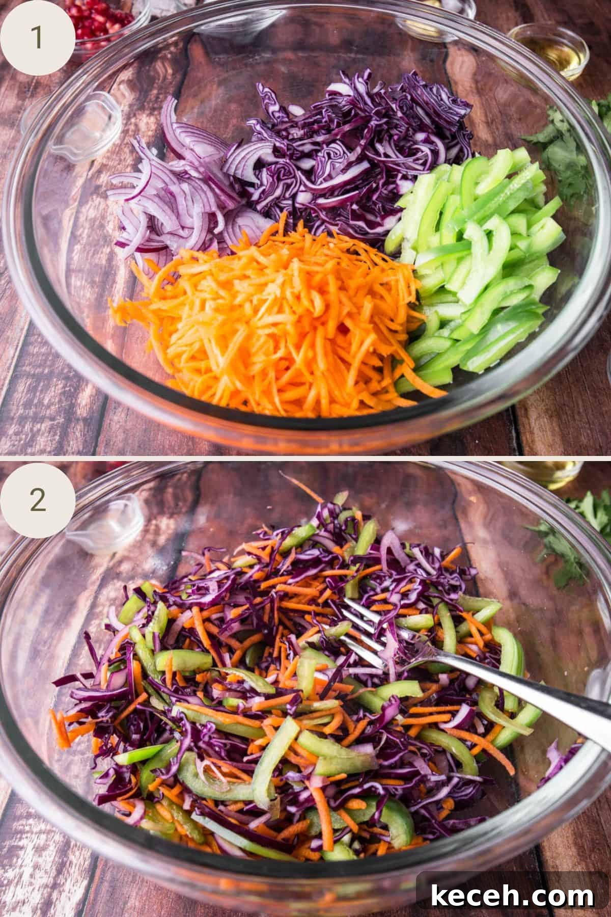 Festive Christmas Coleslaw Recipe for Holiday Gatherings 5 Christmas Coleslaw ingredients mixed together in a bowl.