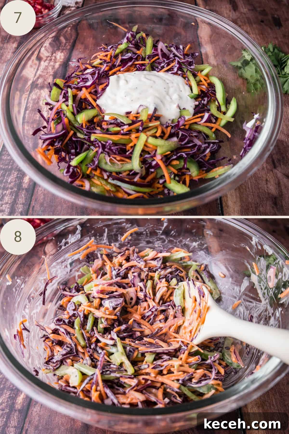 Festive Christmas Coleslaw Recipe for Holiday Gatherings 7 Christmas Coleslaw ingredients mixed together in a bowl.