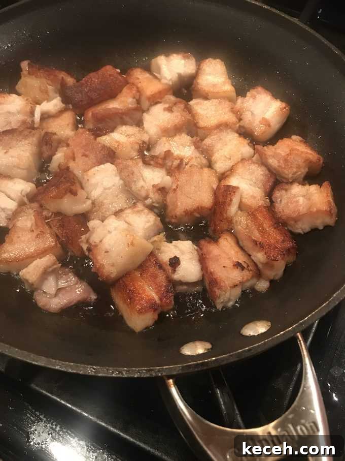 Sticky Chinese Pork Belly Recipe: Caramelized Soy-Glazed Pork Belly 7 fried pork belly with crispy and caramelized edges | savorwithjennifer.com