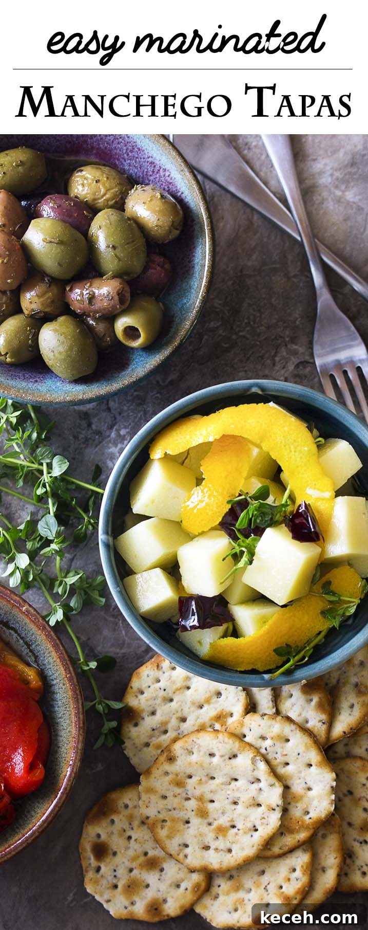 Collage view of marinated manchego.