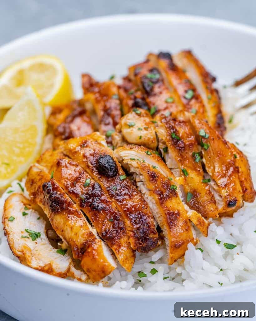 Crispy Air Fryer Boneless Chicken Thighs Recipe 7 Air fryer boneless chicken thighs sliced and served over rice.