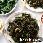 kale and mushrooms in bowls