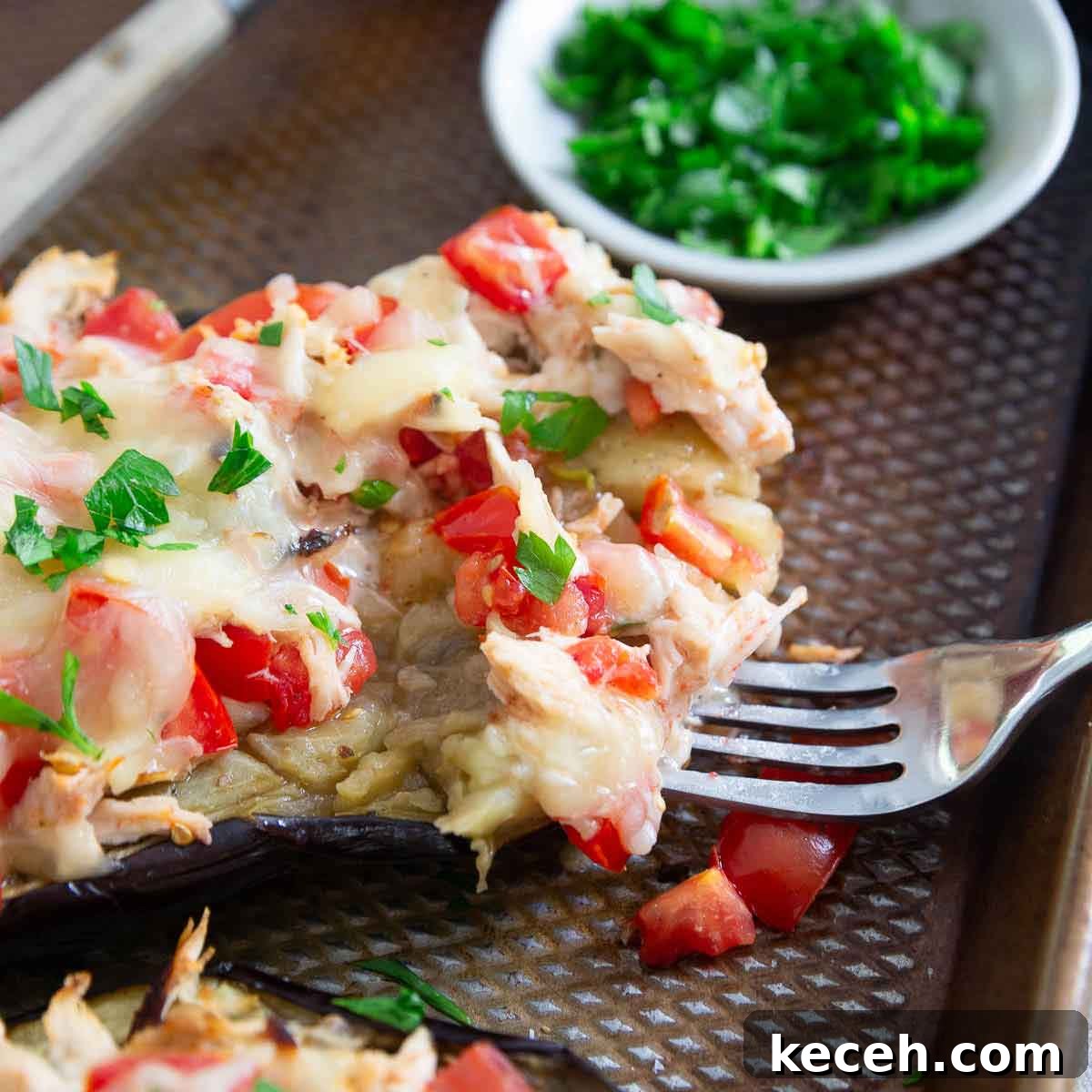 This stuffed eggplant chicken recipe with cheese is full of garlic flavor and perfect for summer. This stuffed eggplant chicken recipe with cheese is full of garlic flavor and perfect for summer.