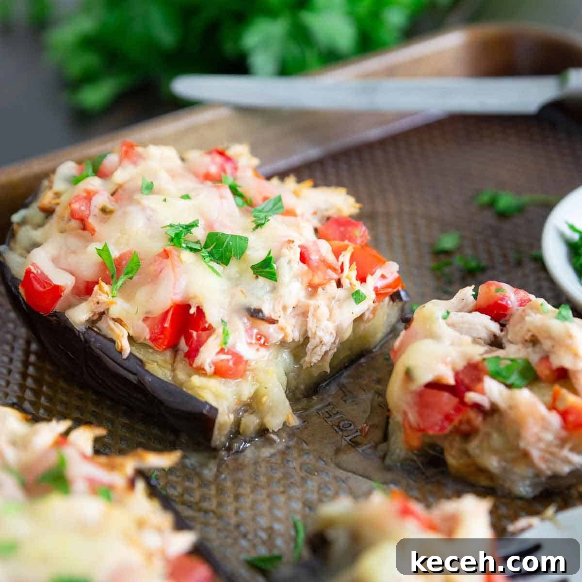 Try this stuffed eggplant chicken recipe for an easy dinner this summer. Try this stuffed eggplant chicken recipe for an easy dinner this summer.