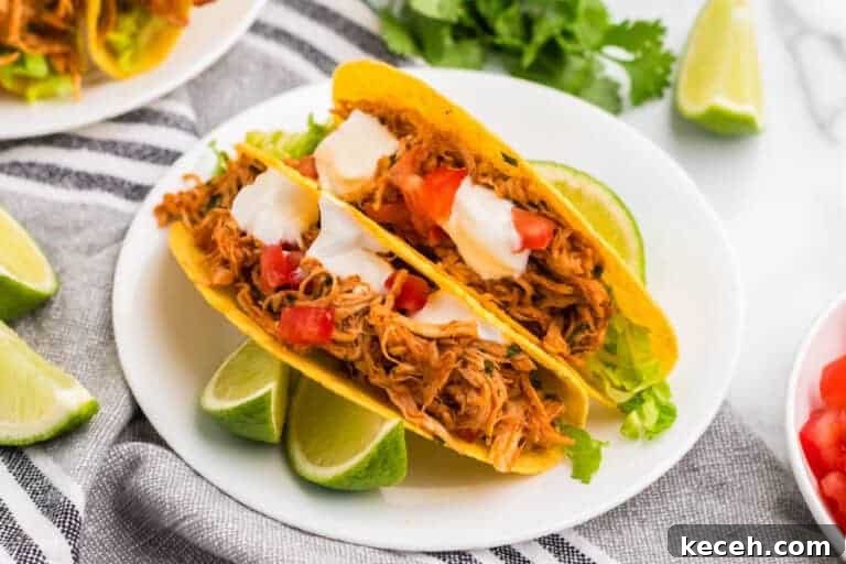 Fresh Summer Dinner Ideas: Light, Flavorful Recipes for Warm Nights 5 Two Slow Cooker Cilantro Lime Chicken Tacos served on a white plate.