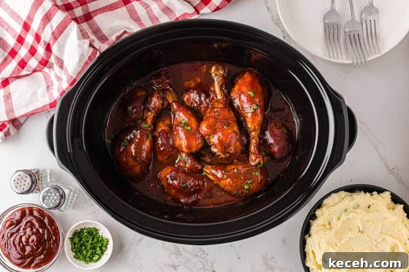 Fresh Summer Dinner Ideas: Light, Flavorful Recipes for Warm Nights 7 top-down view of the Slow Cooker BBQ Chicken Legs.