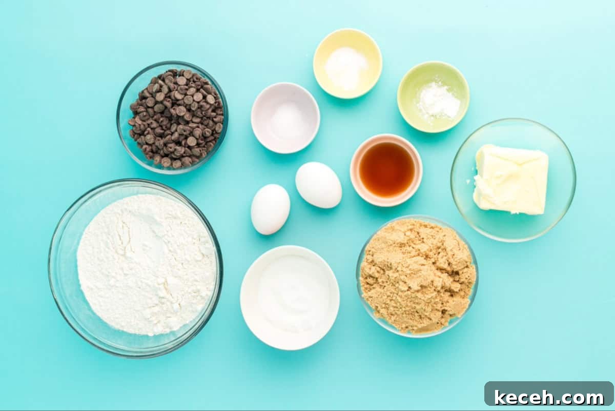 Ingredients for rainbow chocolate chip cookie dough.