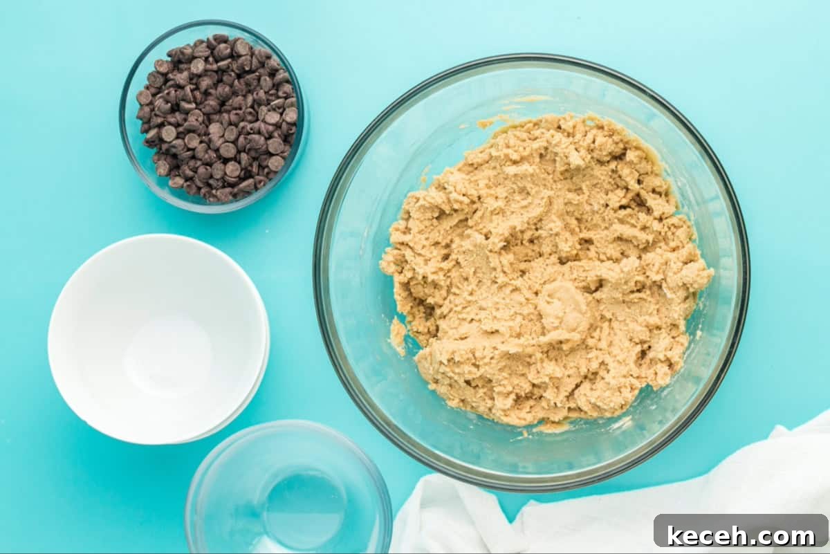 Dry ingredients mixed into wet ingredients.