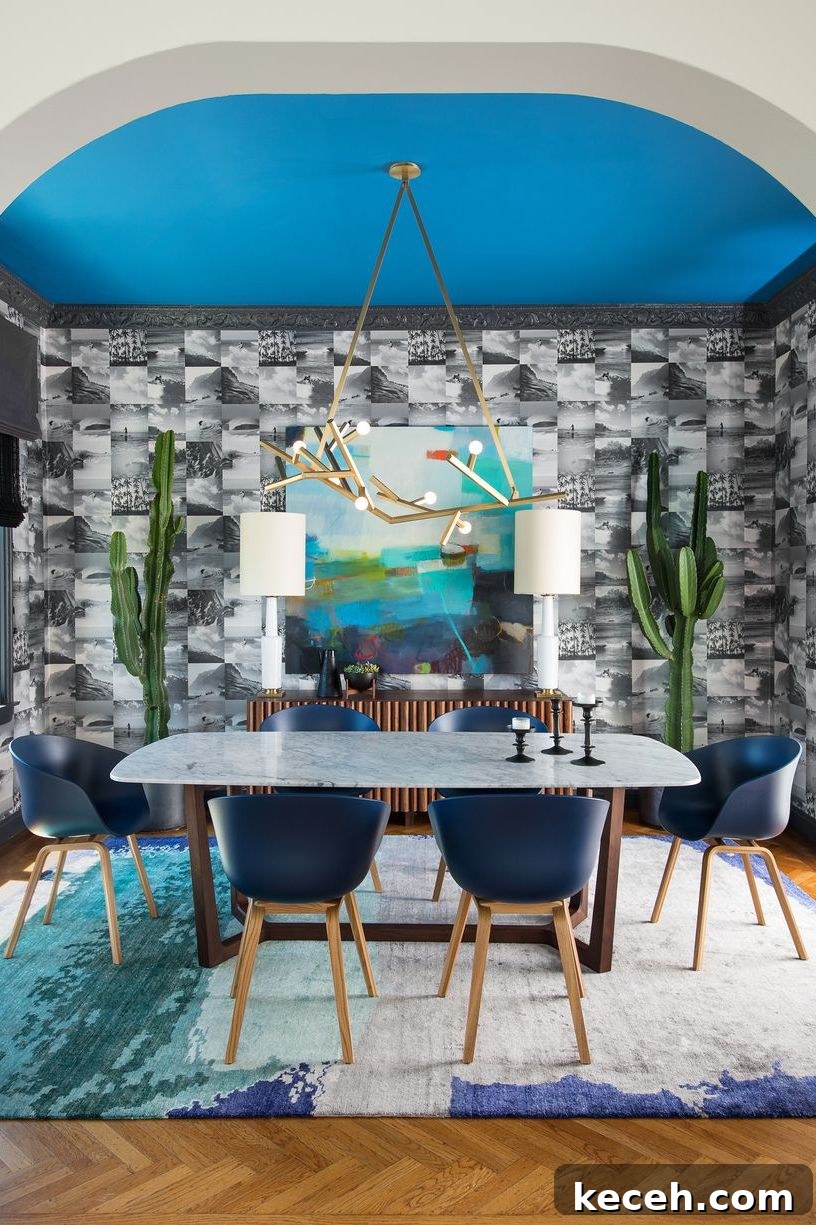 31 Mid-Century Dining Room Ideas to Redefine Your Space 24 Go for Geometric Walls or Murals mid century modern dining room