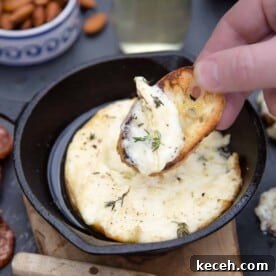 Grilled Baked Brie with Wine-Infused Glaze 8 Baked Brie dip with crostini.
