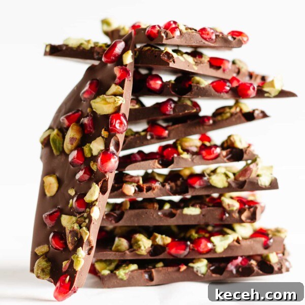 Snowman Chocolate Bark Recipe for Christmas Treats 14 Pomegranate and pistachio dark chocolate bark