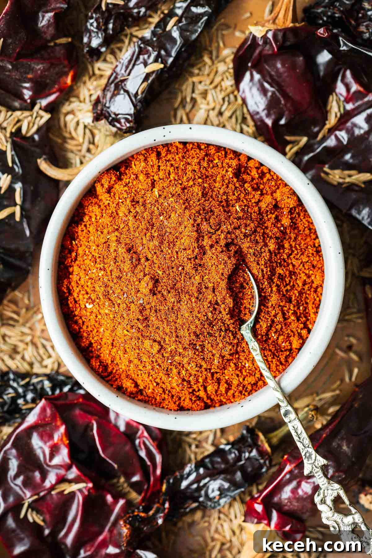 Top Substitutes for Aleppo Pepper: Flavorful Alternatives You Can Use 12 A bowl of harissa powder with a small spoon surrounded by dried chilies and spices.