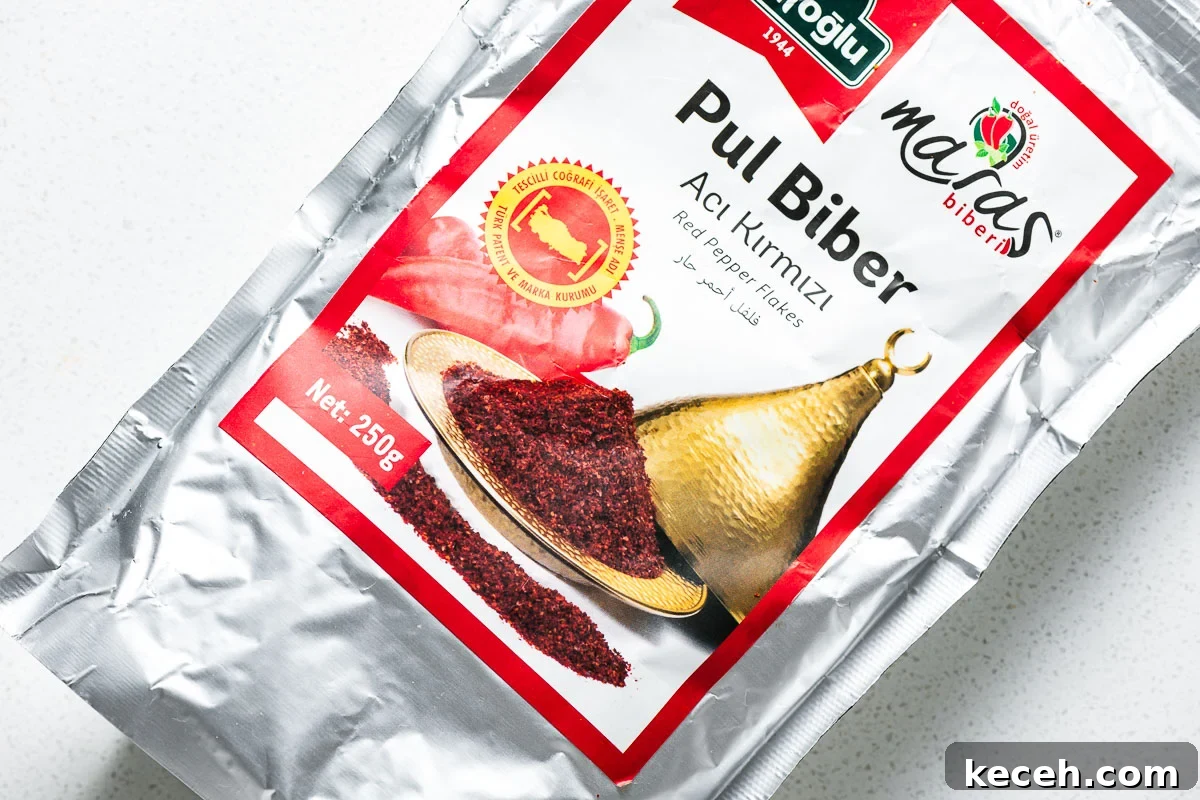 Top Substitutes for Aleppo Pepper: Flavorful Alternatives You Can Use 8 A bag of Maras biber chilli flakes lying on its side and viewed from above.