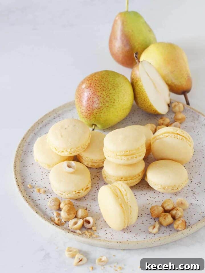 Hazelnut pear macarons